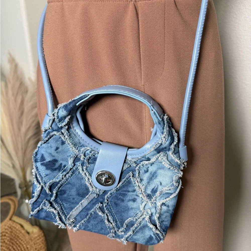 Y2K Accessories Bundle - Blue Denim Patchwork Mini Handbag & Bucket Hat - Picture 3 of 10